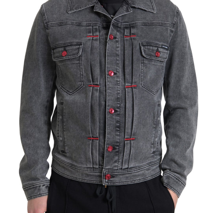 Dolce & Gabbana Gray Washed Cotton Stretch Denim Men Jacket