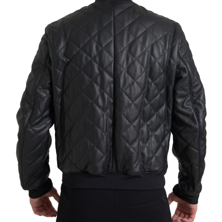 Dolce & Gabbana Black Leather Full Zip Quilted Jacket