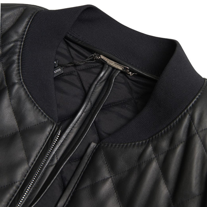 Dolce & Gabbana Black Leather Full Zip Quilted Jacket