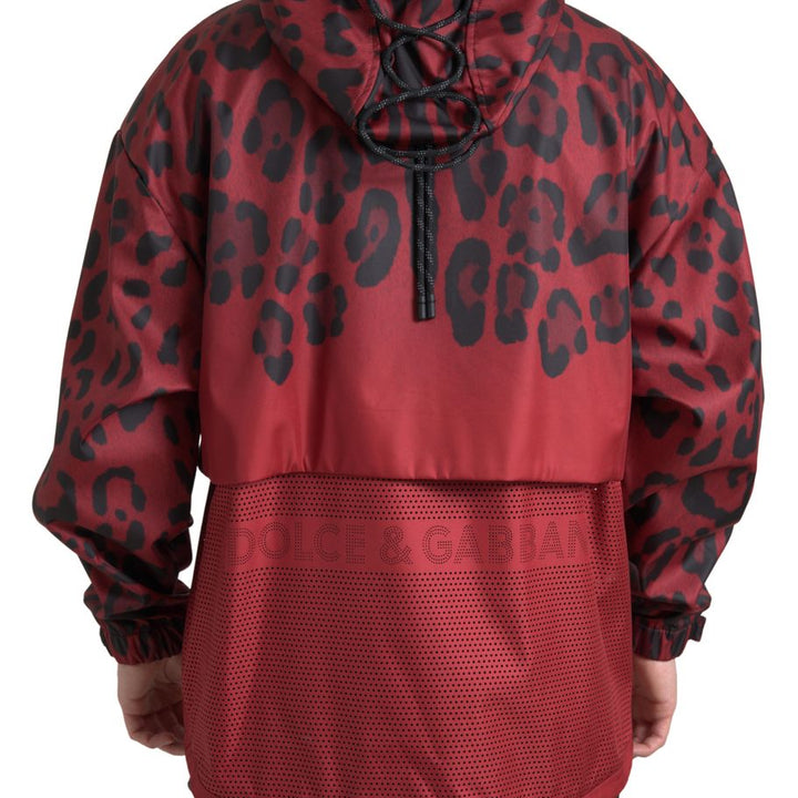 Dolce & Gabbana Red Leopard Hooded Rain Coat Jacket