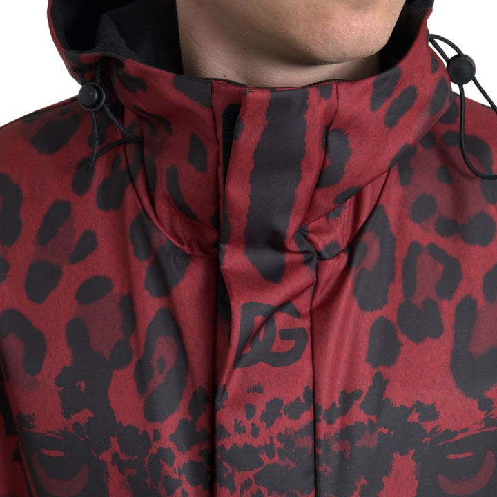 Dolce & Gabbana Red Leopard Hooded Rain Coat Jacket