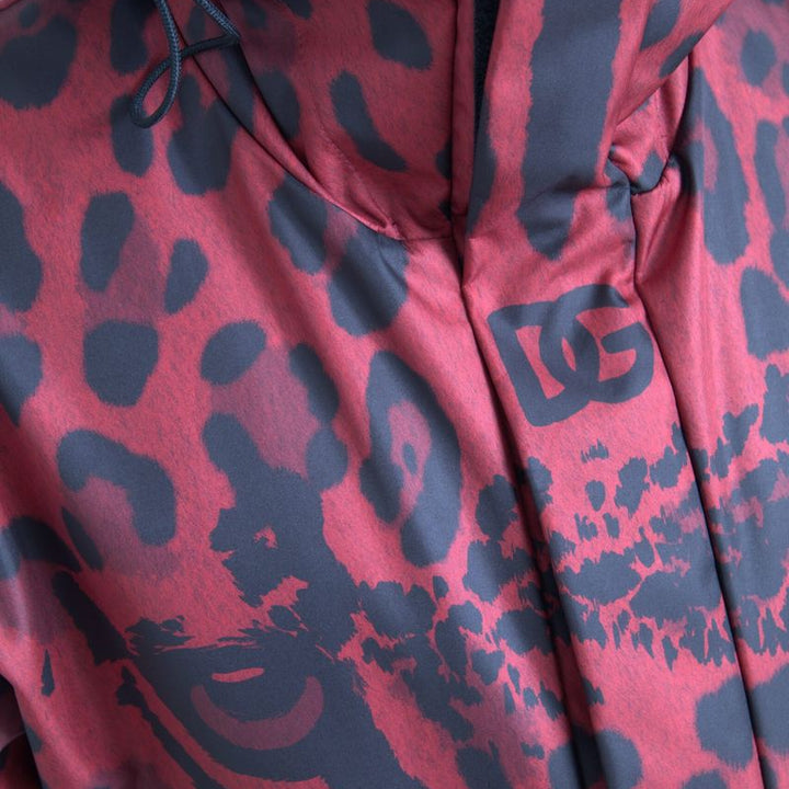 Dolce & Gabbana Red Leopard Hooded Rain Coat Jacket