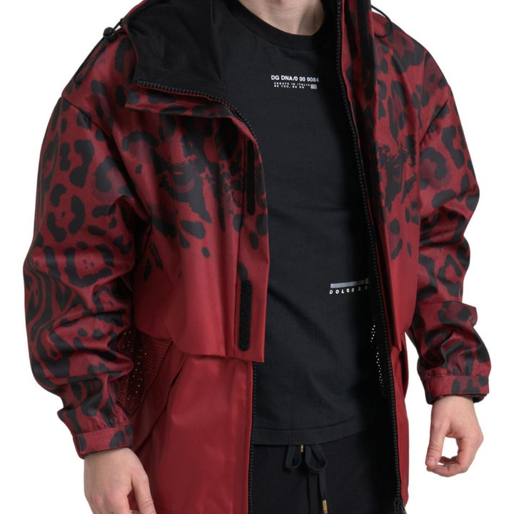 Dolce & Gabbana Red Leopard Hooded Rain Coat Jacket