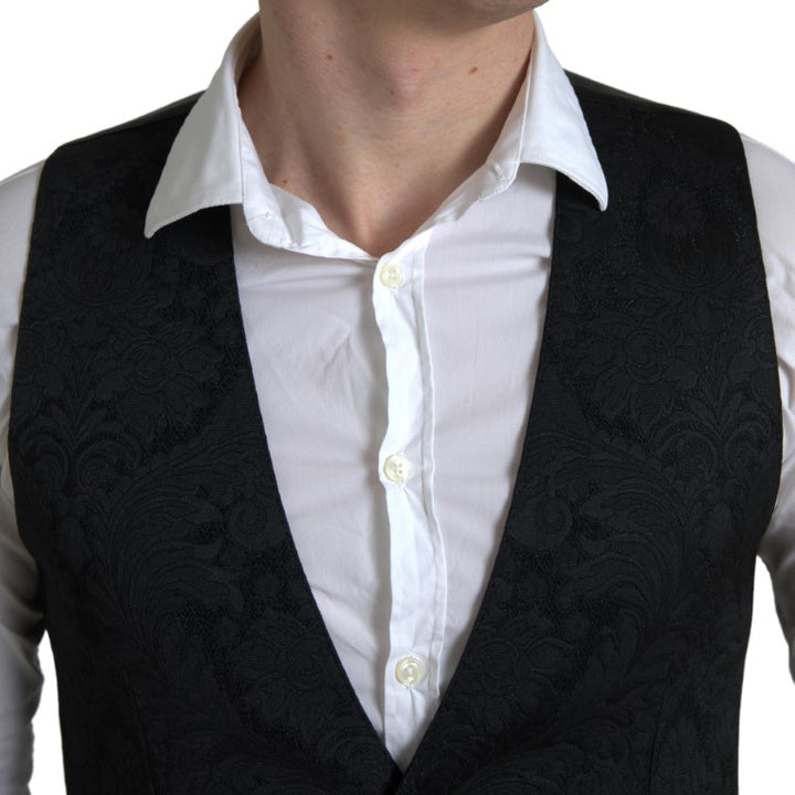 Dolce & Gabbana Black Polyester Waistcoat Formal Men Vest