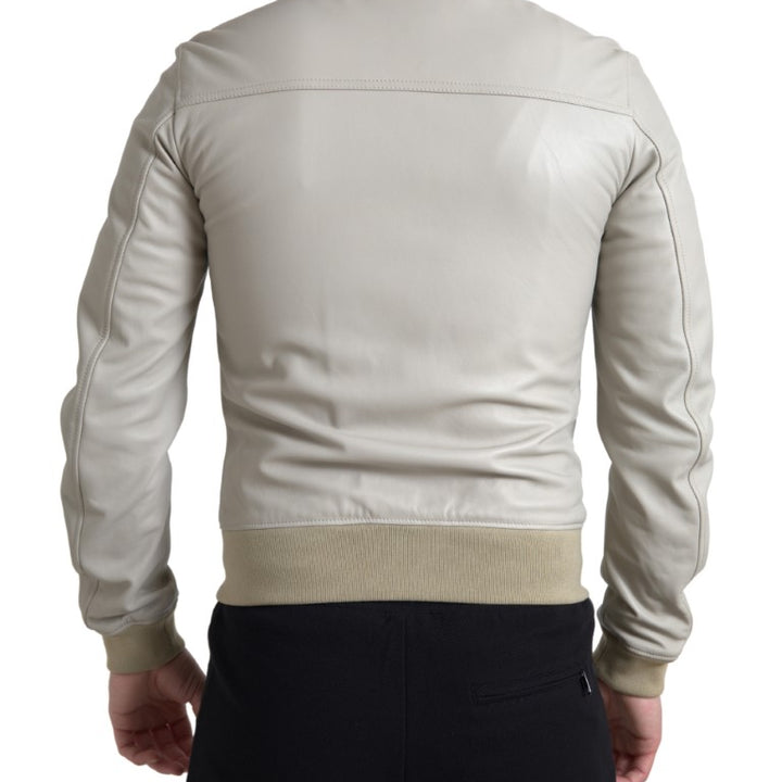 Dolce & Gabbana Cream Leather Bomber Blouson Full Zip Jacket