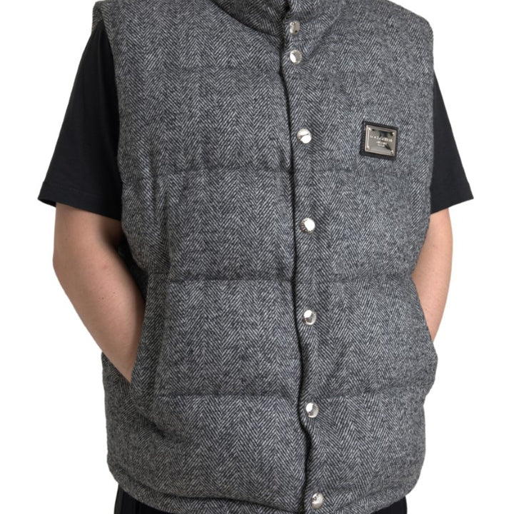 Dolce & Gabbana Gray Wool Chevron Knit Padded Vest Jacket