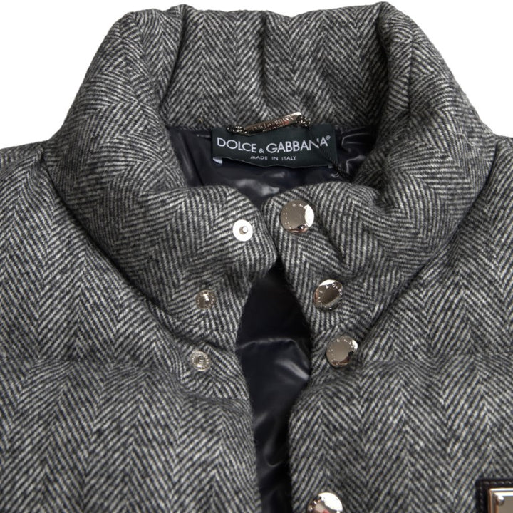 Dolce & Gabbana Gray Wool Chevron Knit Padded Vest Jacket