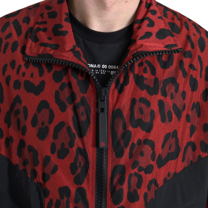 Dolce & Gabbana Red Leopard Nylon Full Zip Sweater