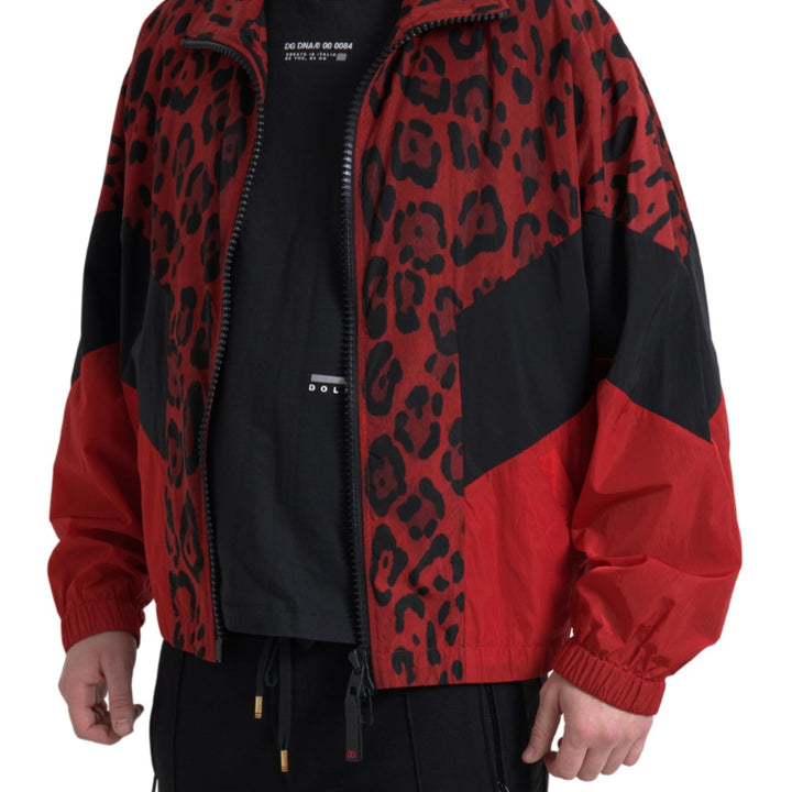 Dolce & Gabbana Red Leopard Nylon Full Zip Sweater