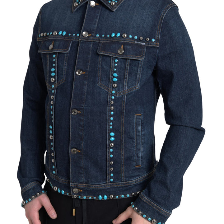 Dolce & Gabbana Blue Denim Turquoise Stones Studded Jacket