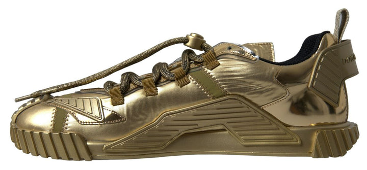 Dolce & Gabbana Gold Stretch Lace Up Sneakers NS1 Mens Shoes