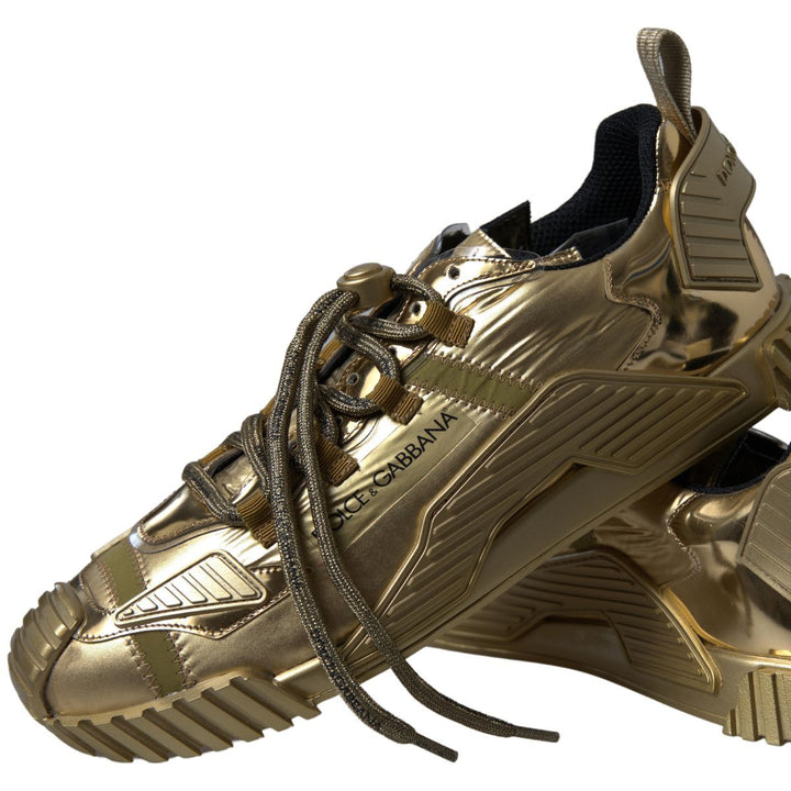 Dolce & Gabbana Gold Stretch Lace Up Sneakers NS1 Mens Shoes