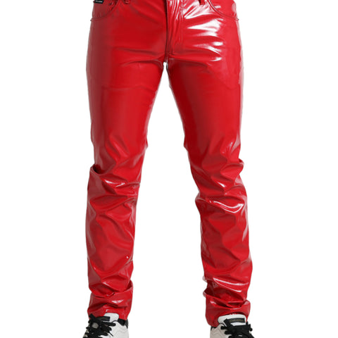 Dolce & Gabbana Red Shine Polyester Skinny Pants