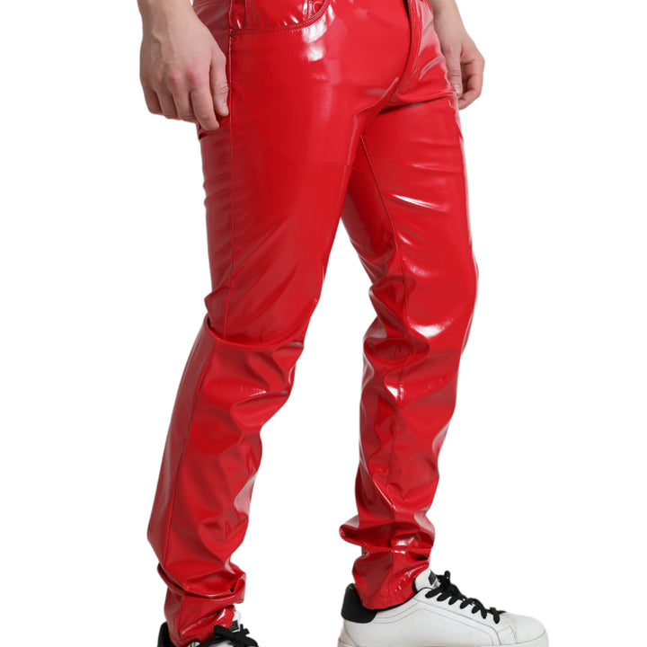 Dolce & Gabbana Red Shine Polyester Skinny Pants