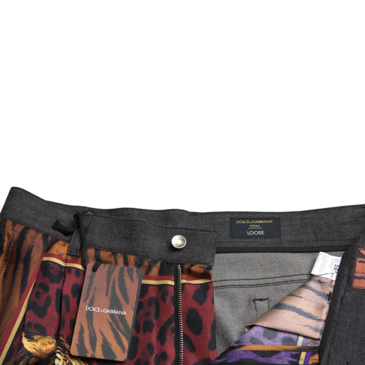 Dolce & Gabbana Multicolor Tiger Cotton Loose Denim Jeans