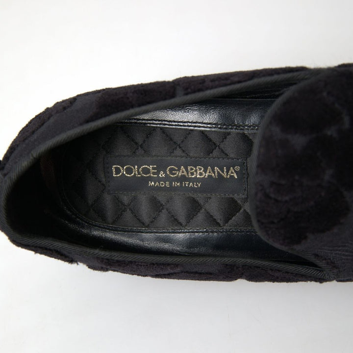 Dolce & Gabbana Black Brocade Loafers Formal Shoes