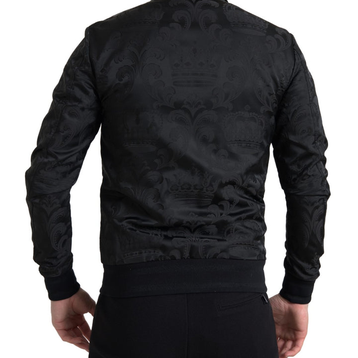 Dolce & Gabbana Black Full Zip Sweater Brocade Logo Casual Mens Jacket