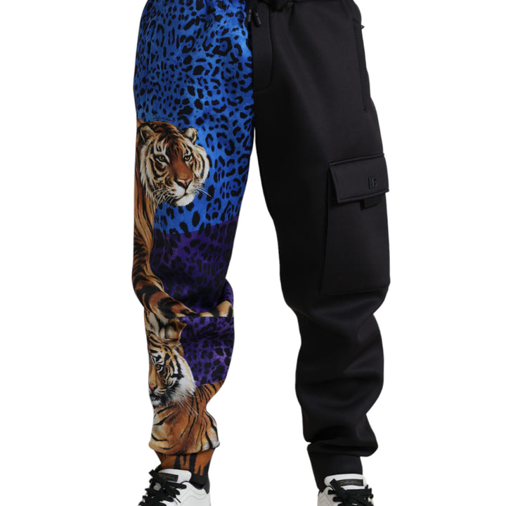 Dolce & Gabbana Black Tiger Print Cargo Jogger Pants