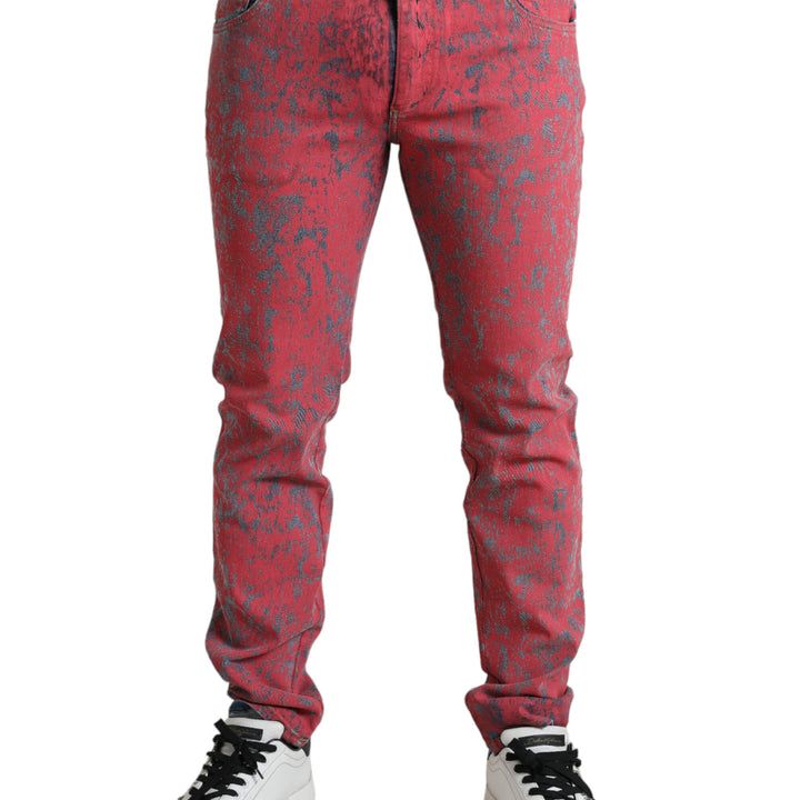 Dolce & Gabbana Red Cotton Dye Slim Fit Men Denim Jeans