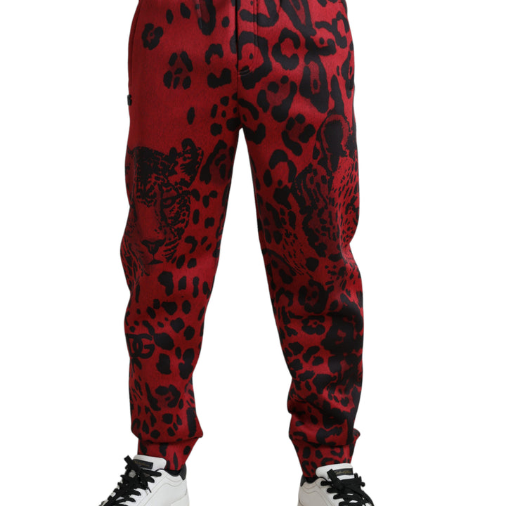 Dolce & Gabbana Red Black Leopard Stretch Jogger Pants