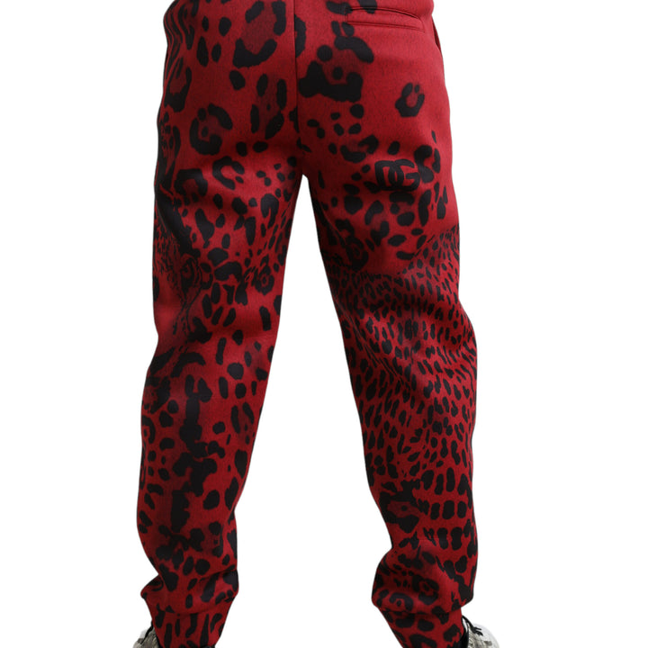 Dolce & Gabbana Red Black Leopard Stretch Jogger Pants