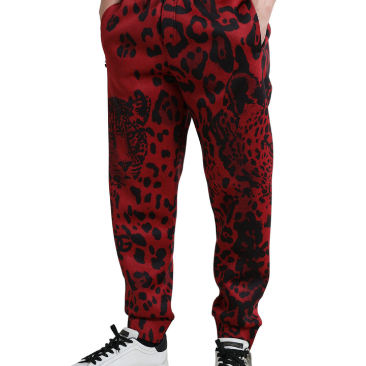 Dolce & Gabbana Red Black Leopard Stretch Jogger Pants