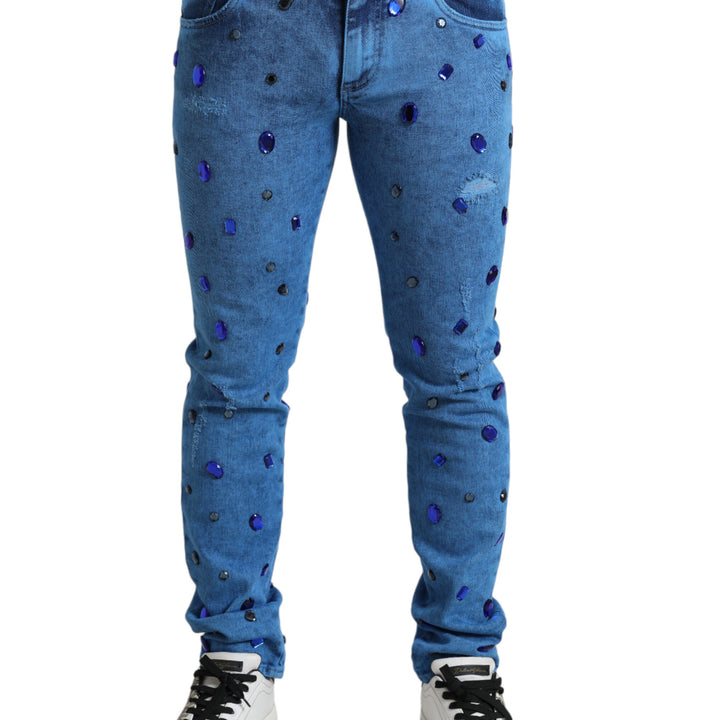 Dolce & Gabbana Blue Crystal Embellished Skinny Denim Jeans