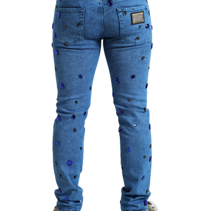 Dolce & Gabbana Blue Crystal Embellished Skinny Denim Jeans