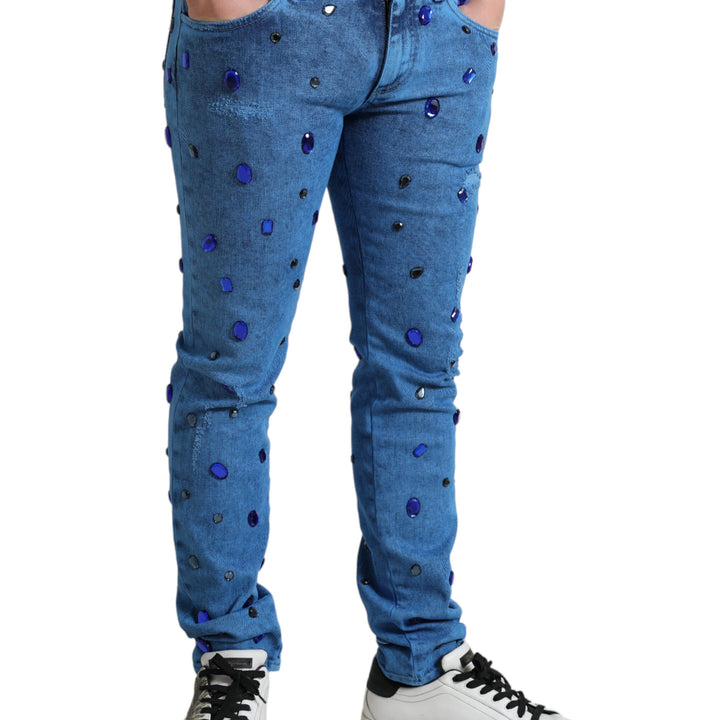 Dolce & Gabbana Blue Crystal Embellished Skinny Denim Jeans