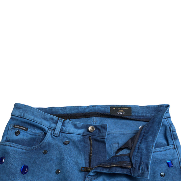 Dolce & Gabbana Blue Crystal Embellished Skinny Denim Jeans