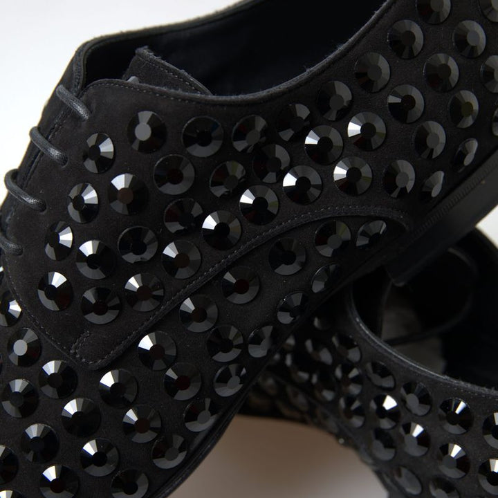 Dolce & Gabbana Black Suede Leather Crystal Shoes