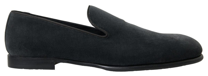 Dolce & Gabbana Gray Velvet Loafers Formal Shoes