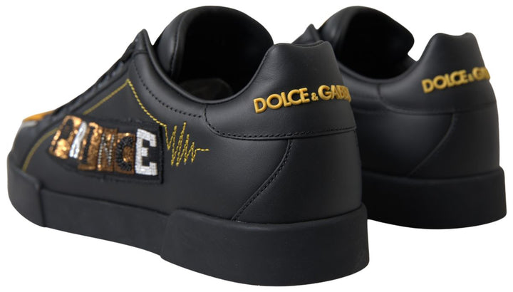 Dolce & Gabbana Black Leather Portofino Prince Sneakers