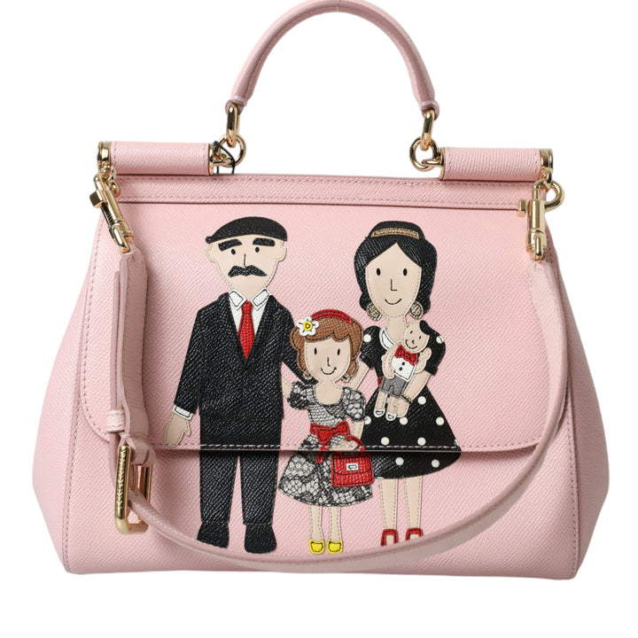 Dolce & Gabbana Pink Leather SICILY DG Family Motive Tote Shoulder Bag