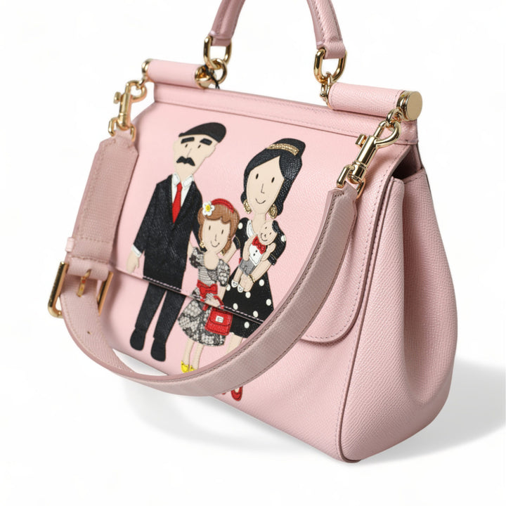 Dolce & Gabbana Pink Leather SICILY DG Family Motive Tote Shoulder Bag