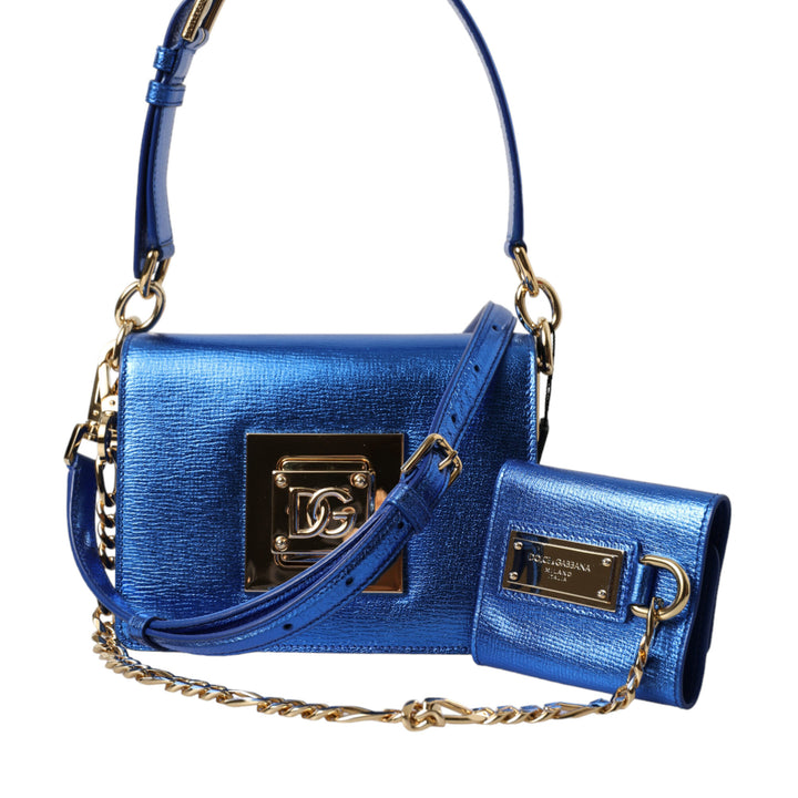 Dolce & Gabbana Blue Leather Bella Foiled Logo Shoulder Purse Bag