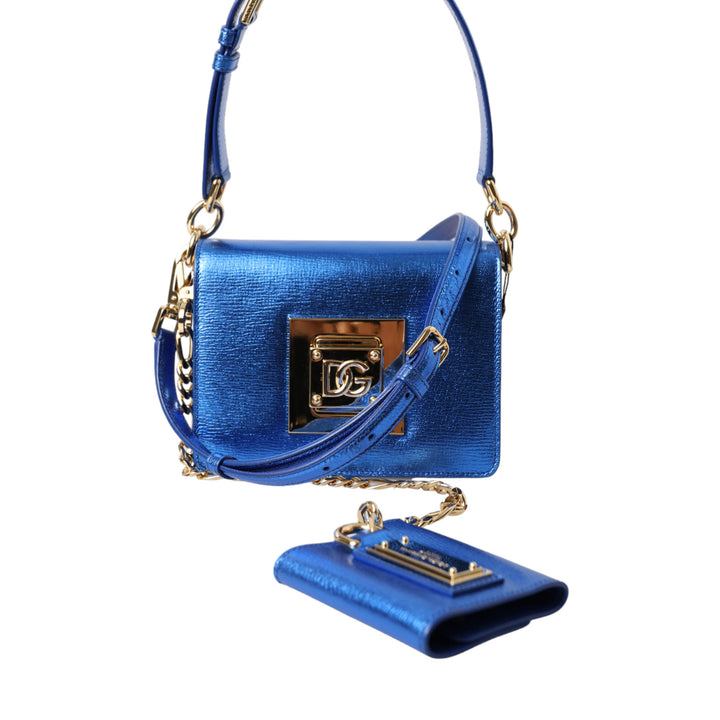 Dolce & Gabbana Blue Leather Bella Foiled Logo Shoulder Purse Bag