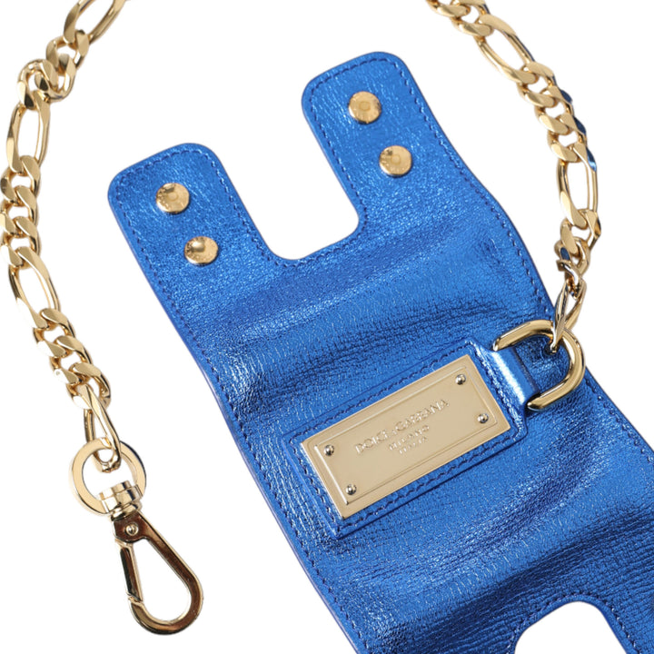 Dolce & Gabbana Blue Leather Bella Foiled Logo Shoulder Purse Bag