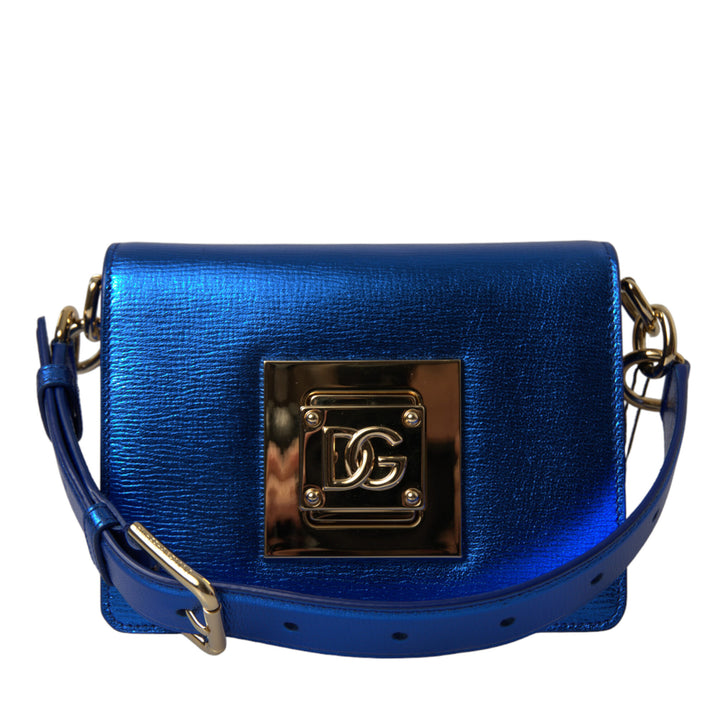 Dolce & Gabbana Blue Leather Bella Foiled Logo Shoulder Purse Bag