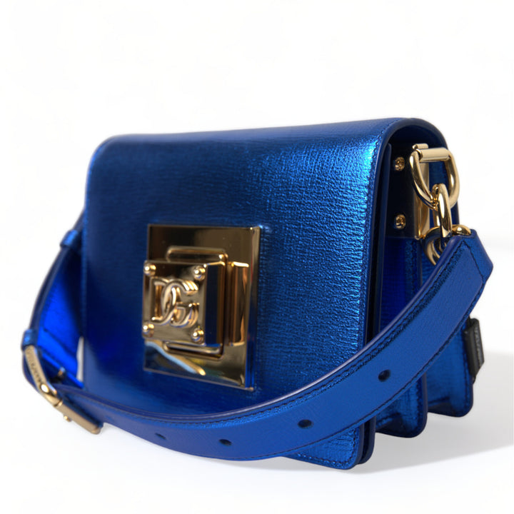 Dolce & Gabbana Blue Leather Bella Foiled Logo Shoulder Purse Bag