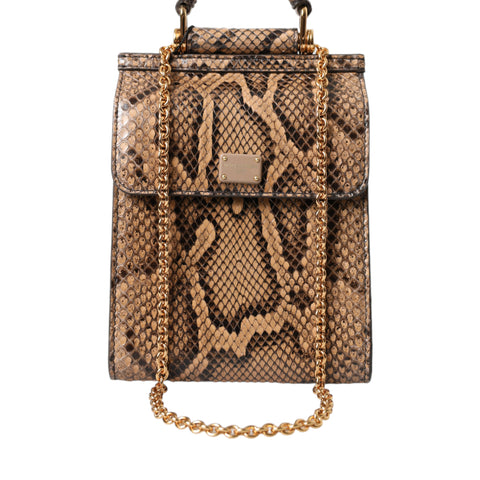 Dolce & Gabbana Brown Exotic Leather Logo Phone Crossbody Purse Bag