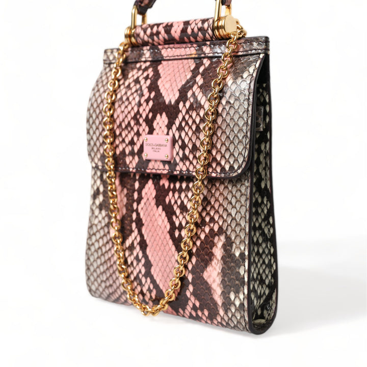 Dolce & Gabbana Pink Exotic Leather Logo Phone Crossbody Purse Bag