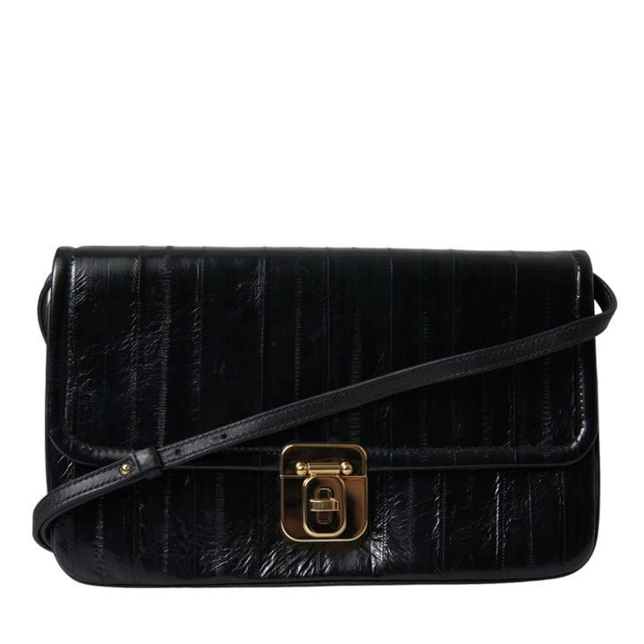 Dolce & Gabbana Black Eelskin Leather Shoulder Document Organizer Bag