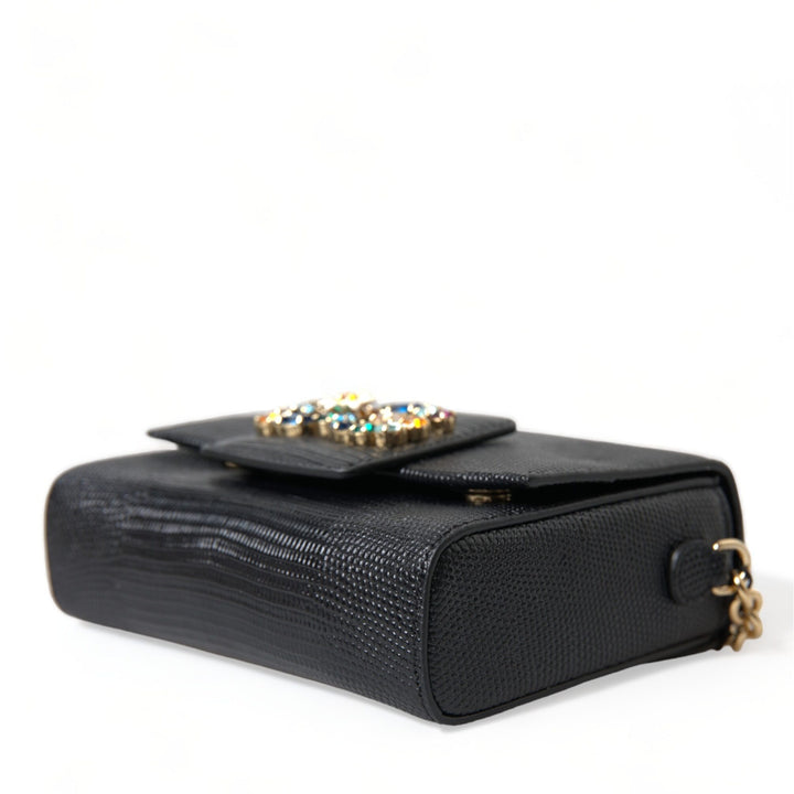 Dolce & Gabbana Black Leather DG Crystals Shoulder Crossbody Bag