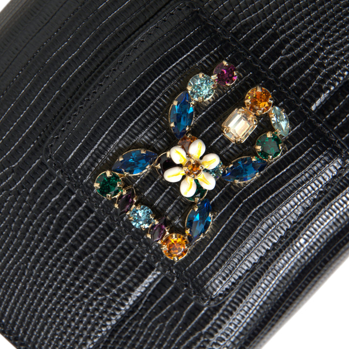 Dolce & Gabbana Black Leather DG Crystals Shoulder Crossbody Bag