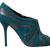 Dolce & Gabbana Blue Teal Snakeskin Peep Toe Ankle Booties Shoes