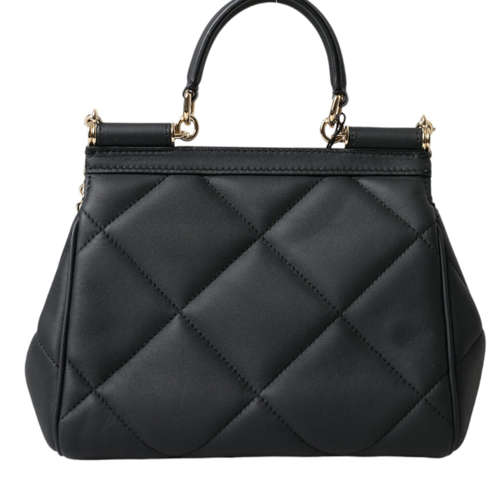 Dolce & Gabbana Black Quilted Leather Women Borse Top Handle Shoulder SICILY Bag