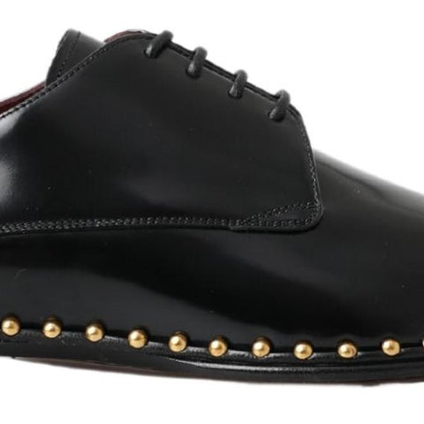 Dolce & Gabbana Black Derby Gold Studded Leather Shoes