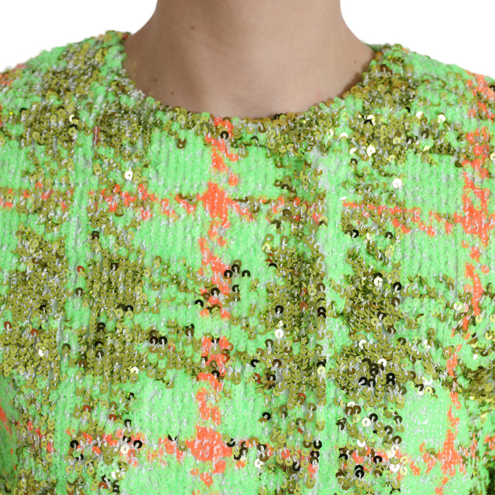 Dolce & Gabbana Green Nylon Sequinned Checkered Coat Jacket