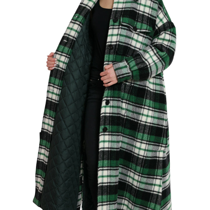 Dolce & Gabbana Green Plaid Long Sleeve Casual Coat Jacket